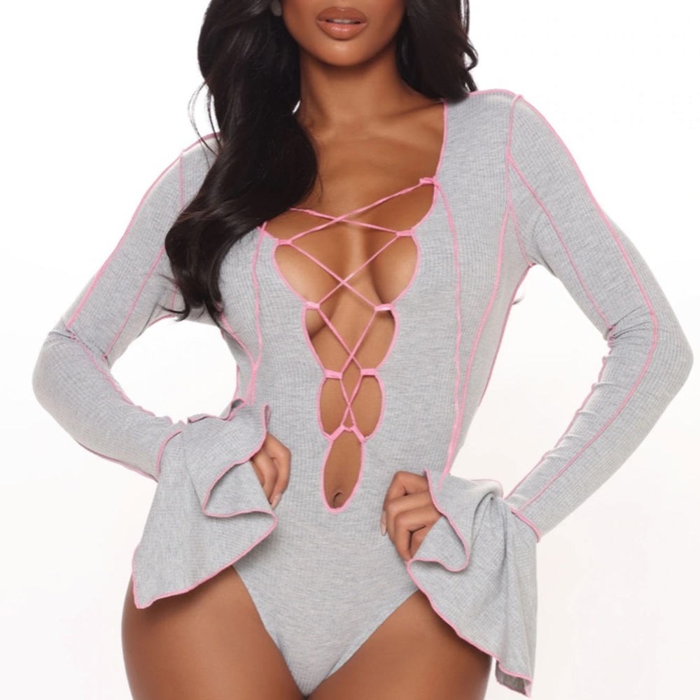 Ribbed lace up bodysuit